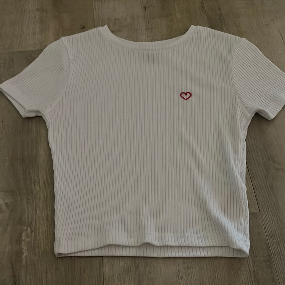 White Baby Tee with Red Heart (Size XXS)